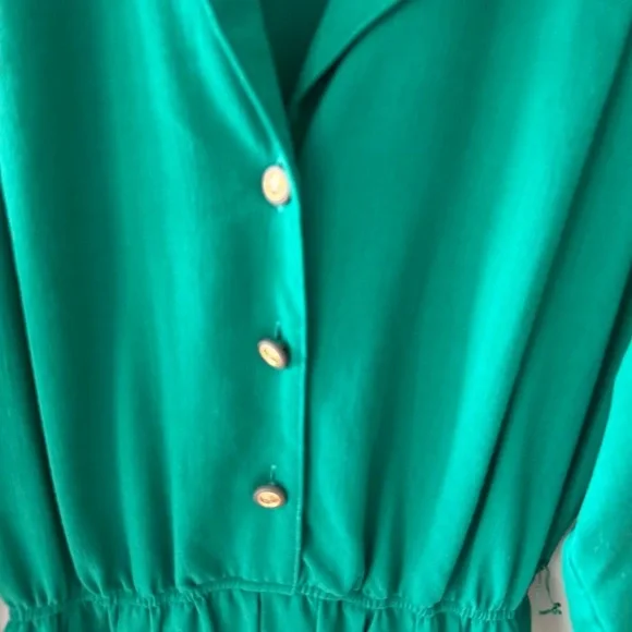 Vintage 80s | Green Classy Midi Long Sleeve Dress Gold Buttons | Size Medium - Picture 2 of 11